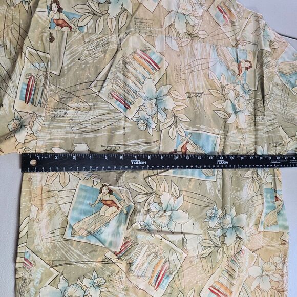 Campia Moda Shirt Men's M Tan Floral Surfs Up Hawaiian Button Down Short Sleeve - Picture 10 of 16